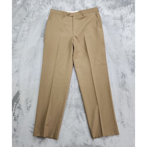 Jos A Bank Traveler's Collection Pants Mens 35R Brown Wool Tapered Flat Front - Picture 1 of 10